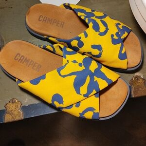 Camper Floral Yellow and Blue Slides